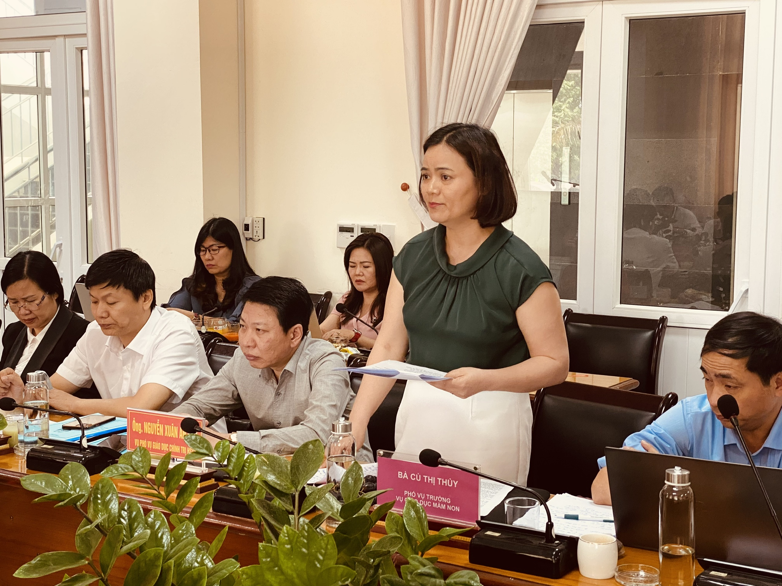 Bà Cù Thị Thủy, Phó Vụ trưởng Vụ GD mầm non, Bộ GD-ĐT phát biểu tại buổi làm việc.